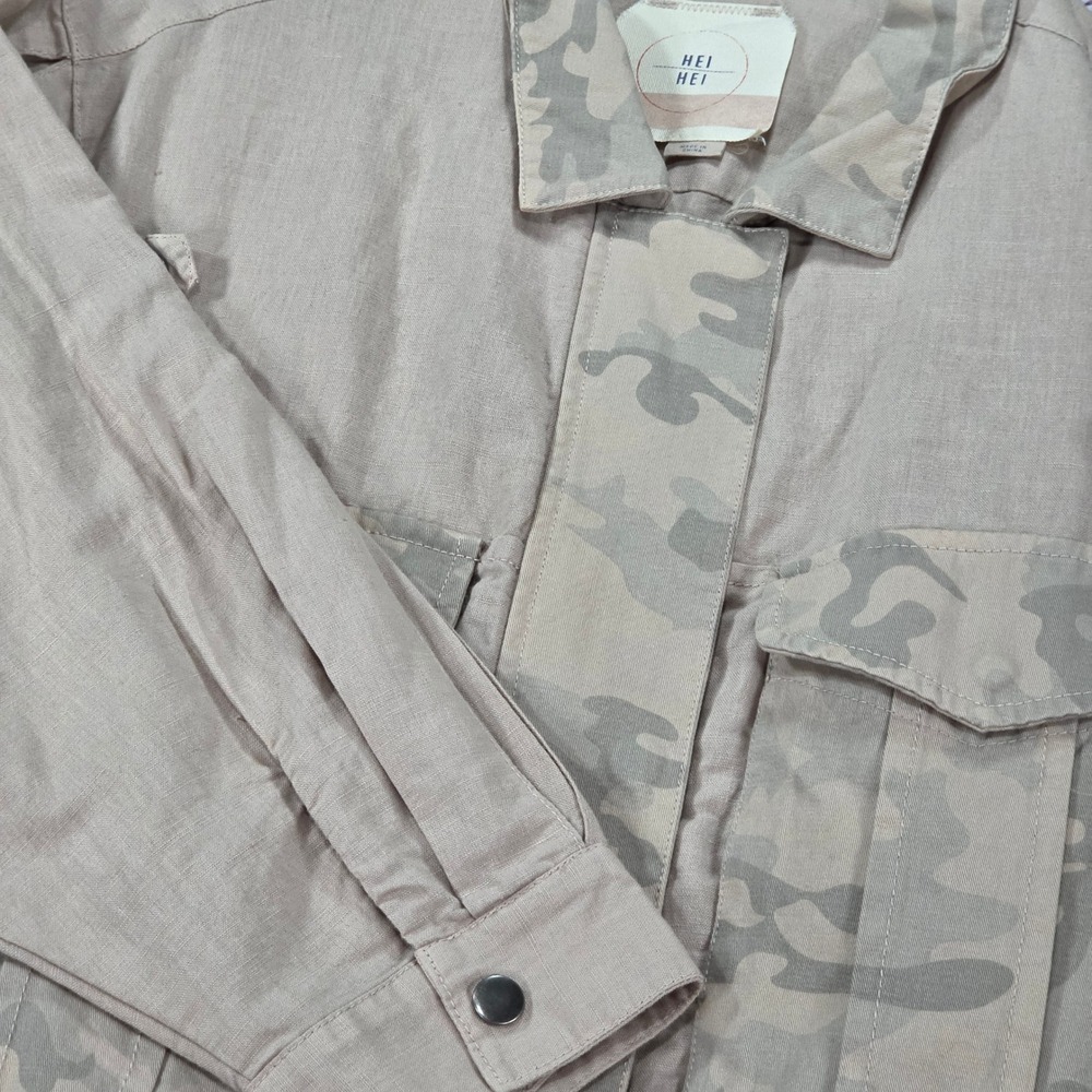 Hei Hei Utility Jacket Womens Small Beige Excellent Camo Linen Blend Cropped